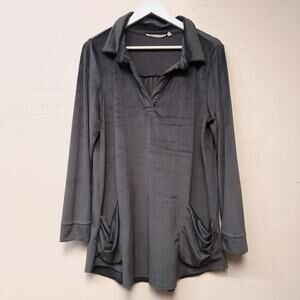 Soft Surroundings Tunic Top Size L Long Sleeve Women's Gray Velvet Popover Soft
